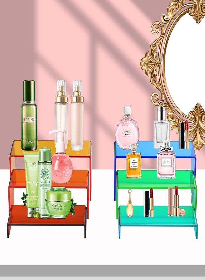 SOVQUEST 6 PCs Risers Display Stands 3 Tiers Desktop Acrylic Shelves Cake Dessert Holder Products Stand for Collectibles Shoes Jewels Pop Figure (Mix Colors) - Image 3